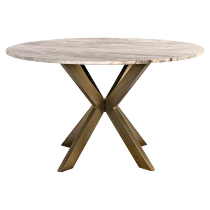 Eettafel Bottega beige metaal 140 cm rond, vooraanzicht op witte achtergrond