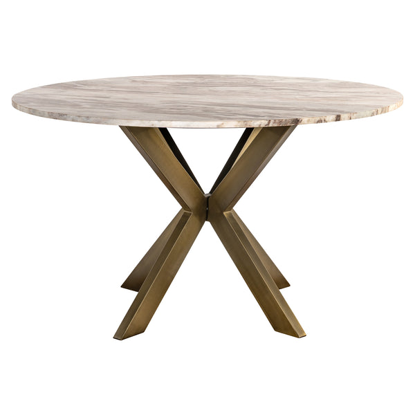 Eettafel Bottega beige metaal 140 cm rond, vooraanzicht op witte achtergrond