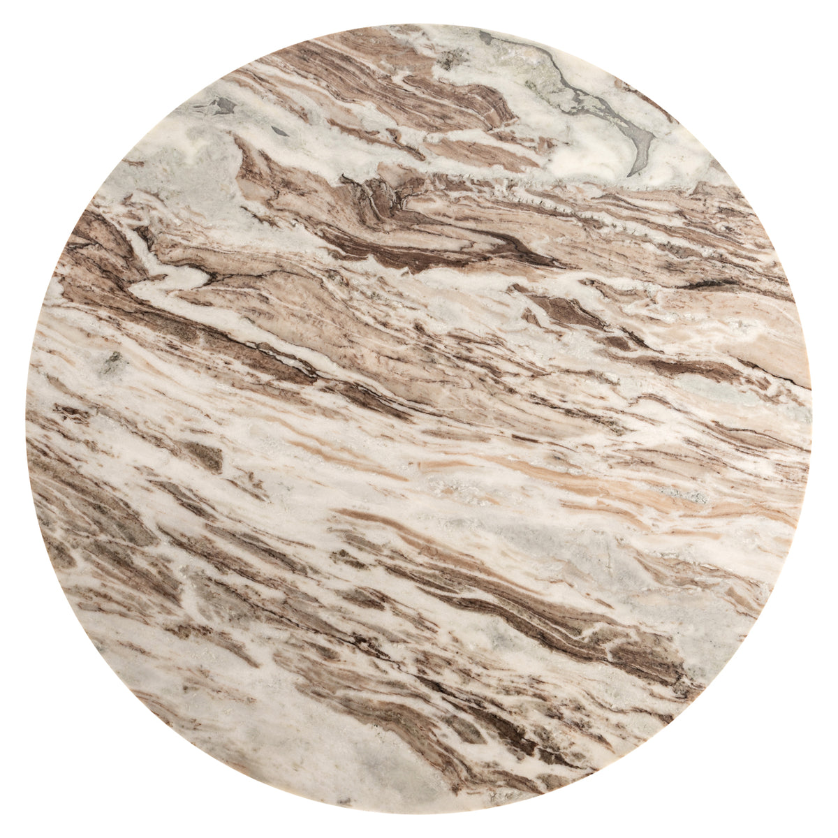 Eettafel Bottega beige metaal 140 cm rond, bovenaanzicht op witte achtergrond