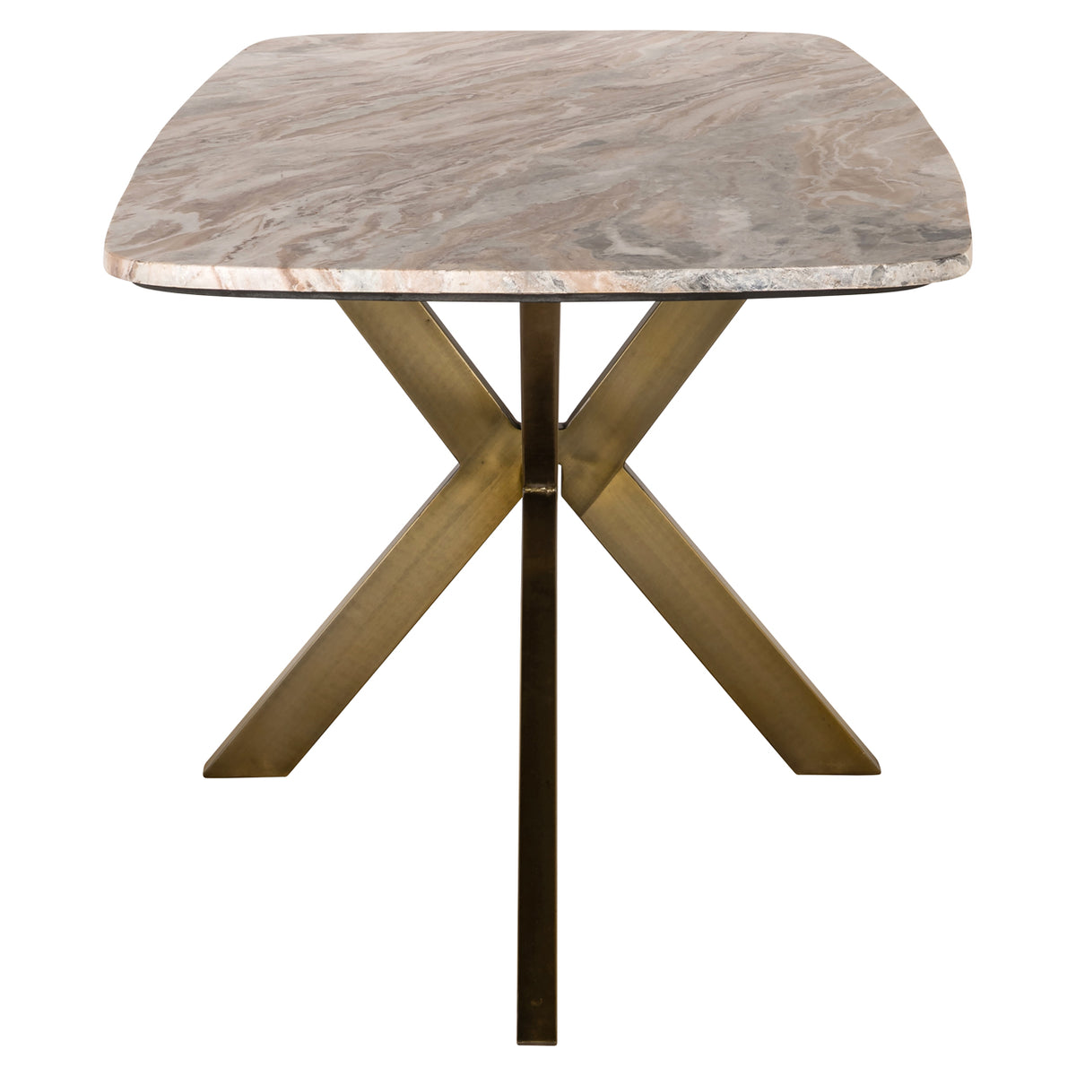 Eettafel Bottega beige metaal 220 cm deens ovaal, zijaanzicht op witte achtergrond