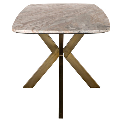 Eettafel Bottega beige metaal 220 cm deens ovaal, zijaanzicht op witte achtergrond