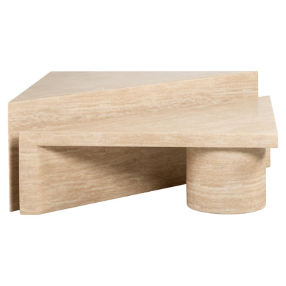 Salontafel Fictus beige travertin, zijaanzicht op witte achtergrond