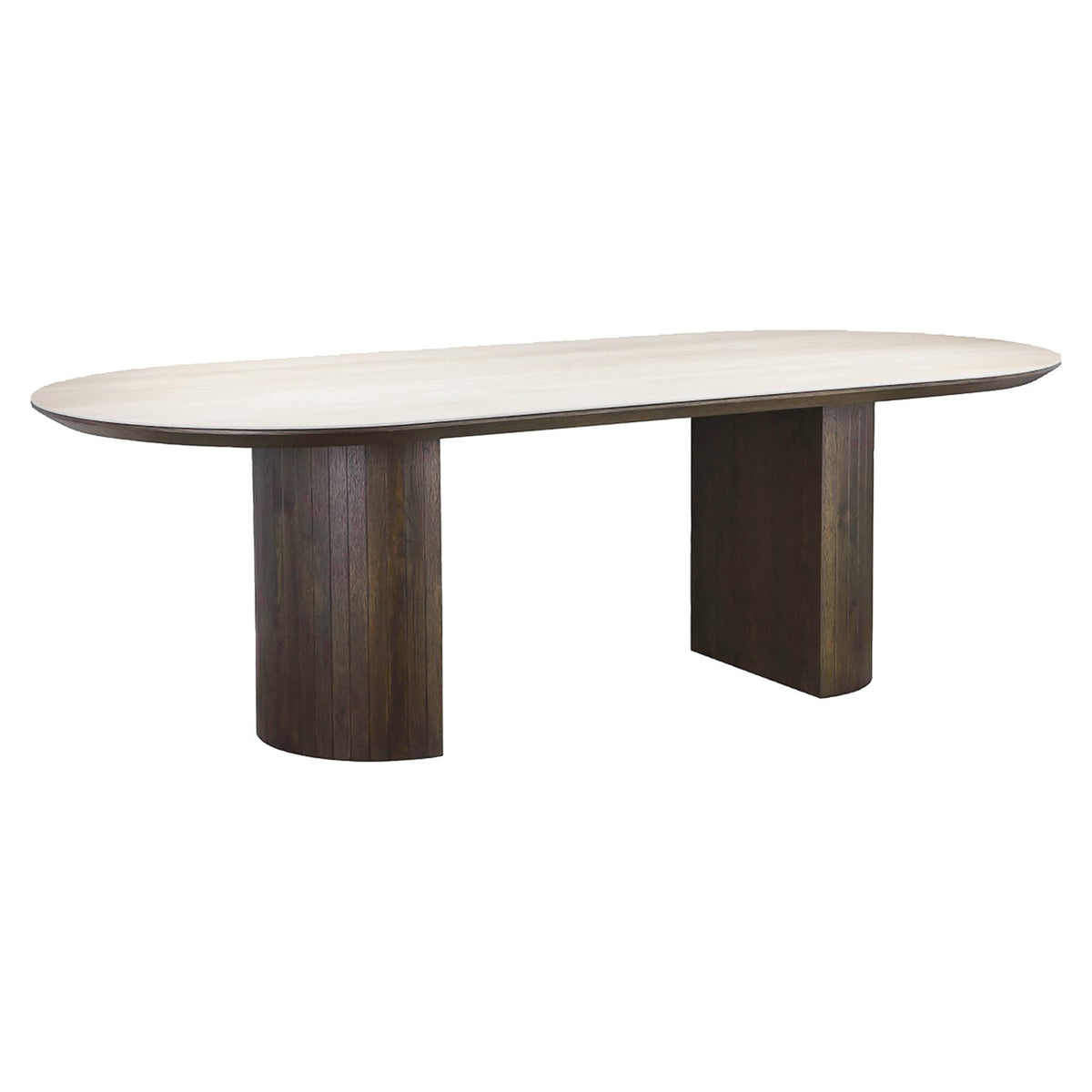 Eettafel Ritz bruin eiken fineer 240 cm, schuin vooraanzicht op witte achtergrond