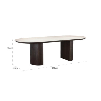 Eettafel Ritz bruin eiken fineer 240 cm, maatvoering met afmetingen