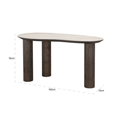 Bureau Ritz bruin mdf, maatvoering met afmetingen