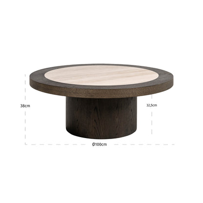 Salontafel Nando bruin eiken fineer, maatvoering met afmetingen