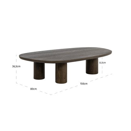 Salontafel Ellington bruin mdf, maatvoering met afmetingen