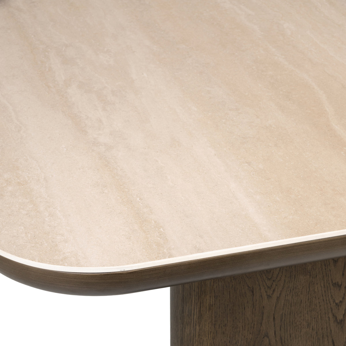 Eettafel Nando bruin eiken fineer 230 cm, detail van het materiaal