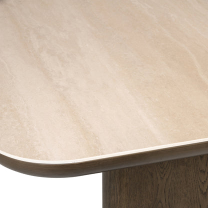 Eettafel Nando bruin eiken fineer 230 cm, detail van het materiaal