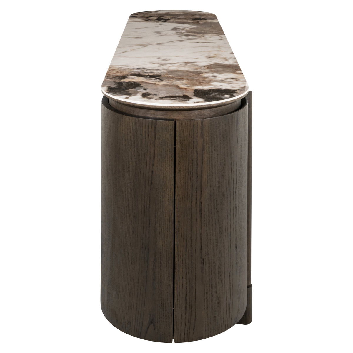 Dressoir Langford bruin eiken fineer, zijaanzicht op witte achtergrond