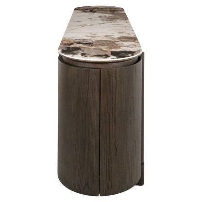 Dressoir Langford bruin eiken fineer, zijaanzicht op witte achtergrond