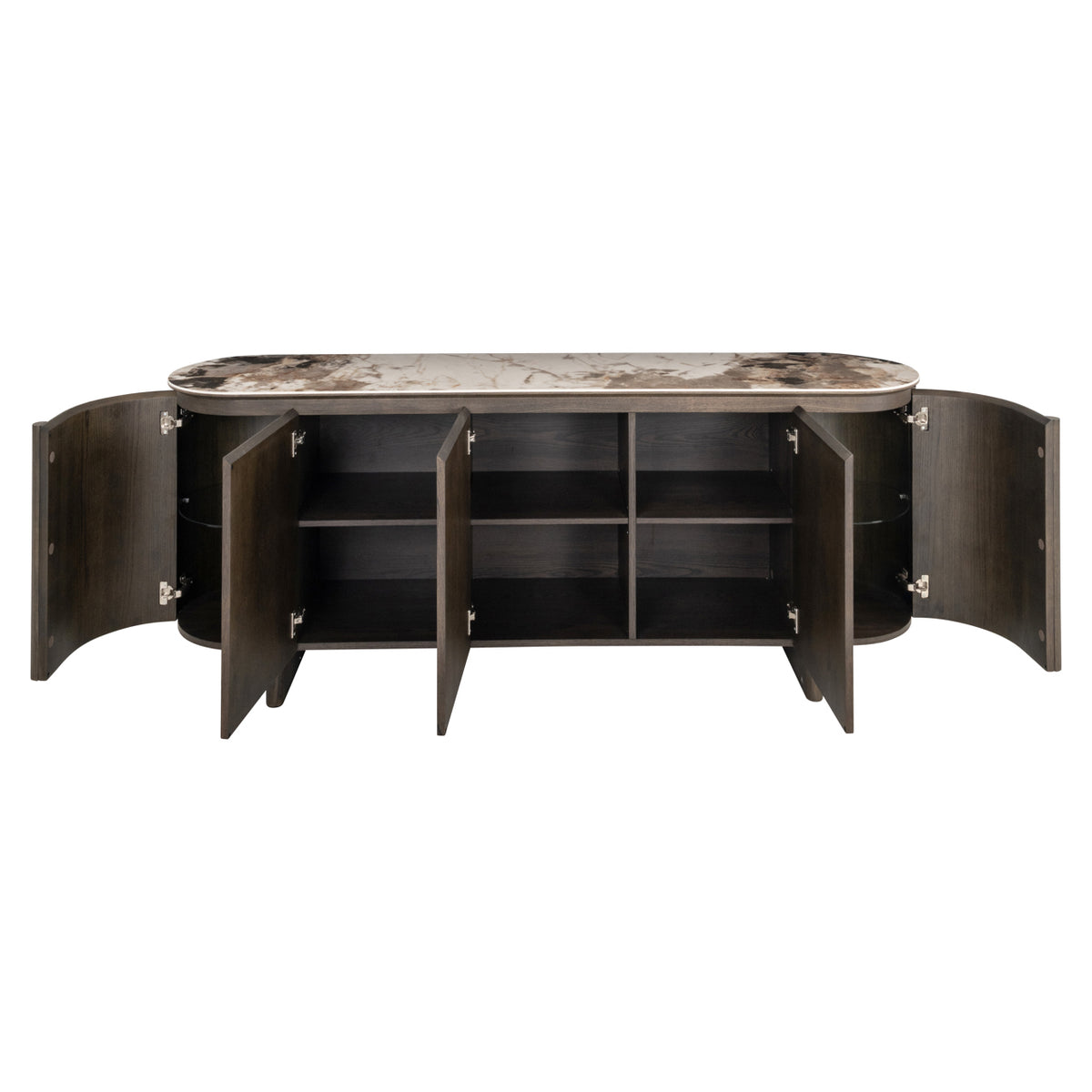 Dressoir Langford bruin eiken fineer, detail van de functie