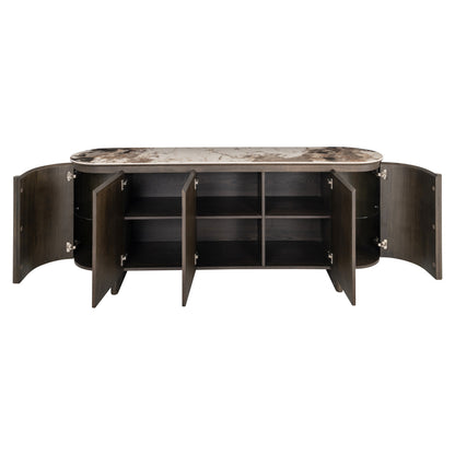 Dressoir Langford bruin eiken fineer, detail van de functie