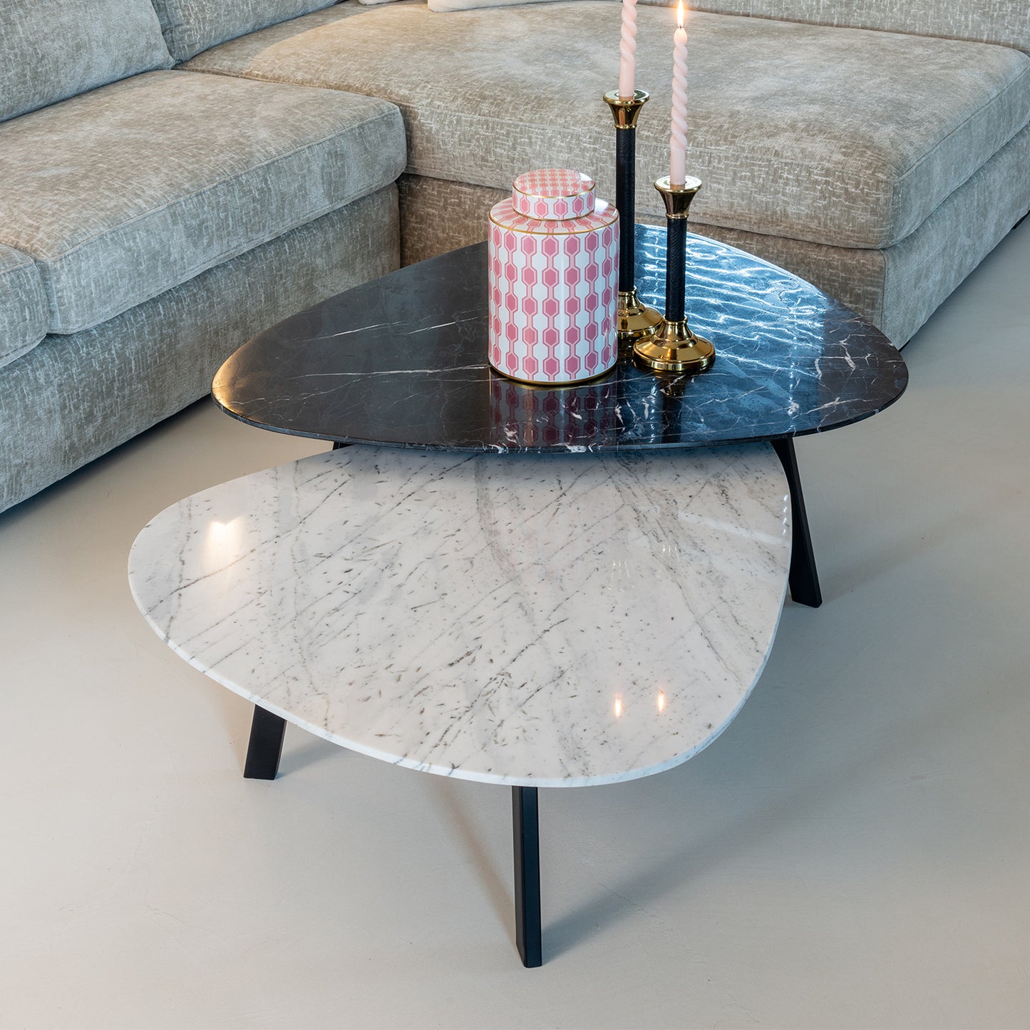 Salontafel Trocadero | Set van 2 | Zwart & Wit Marmer