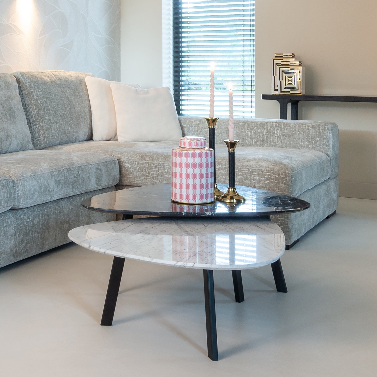 Salontafel Trocadero | Set van 2 | Zwart & Wit Marmer