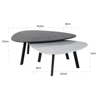 Salontafel Trocadero | Set van 2 | Zwart & Wit Marmer