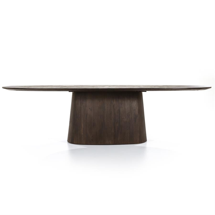 Eettafel Aron | Bruin Mangohout | Ovaal — Zijaanzicht - witfoto
