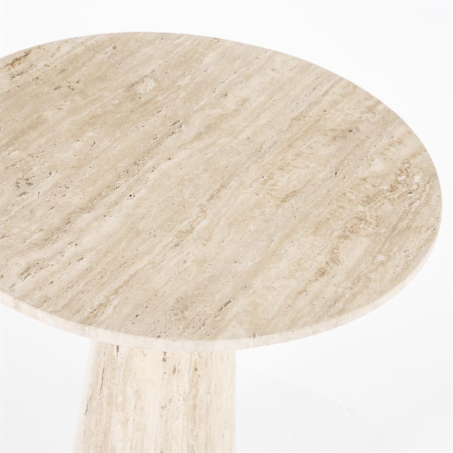 Eettafel Aime beige travertin, detail van het materiaal