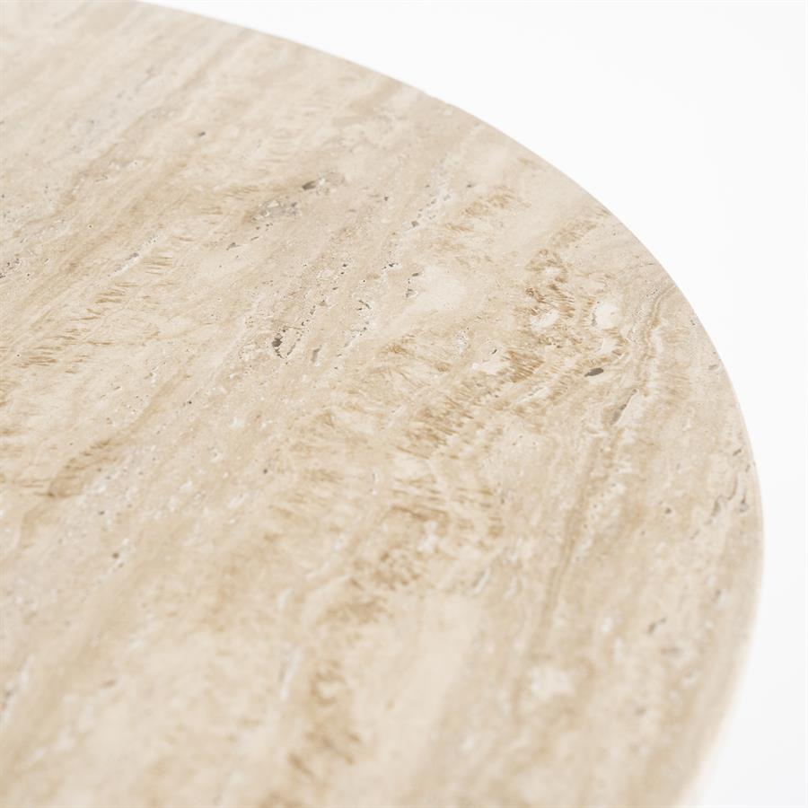 Eettafel Aime beige travertin, detail van het materiaal