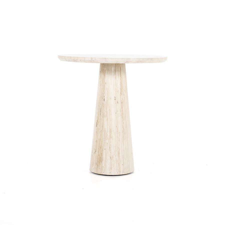 Eettafel Aime beige travertin, vooraanzicht op witte achtergrond