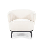 Fauteuil David beige polyester met armleuning, vooraanzicht op witte achtergrond
