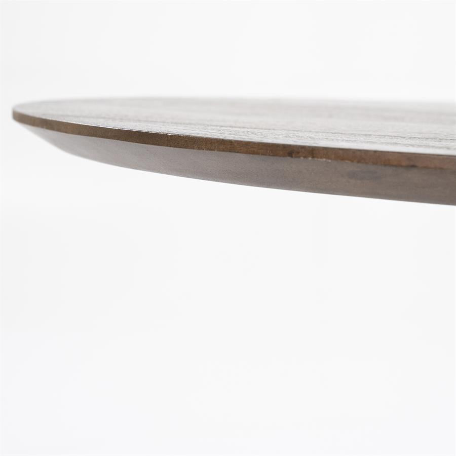 Eettafel Jordy bruin mangohout organische vorm magazijn leegverkoop, detail van het materiaal