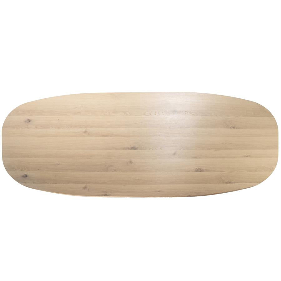 Eettafel Nola naturel eiken fineer deens ovaal, bovenaanzicht op witte achtergrond