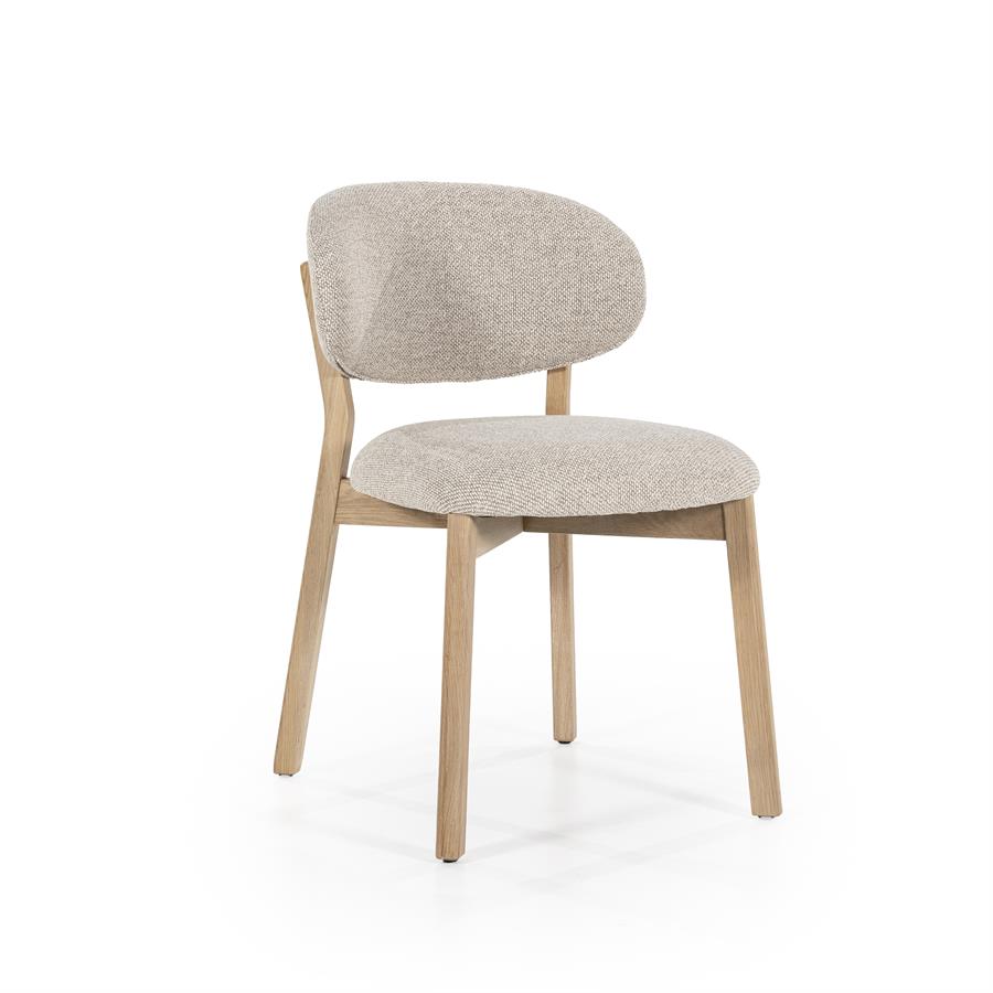 Eetkamerstoel Mikky | Taupe Stof | Houten Poten — Zijaanzicht - witfoto