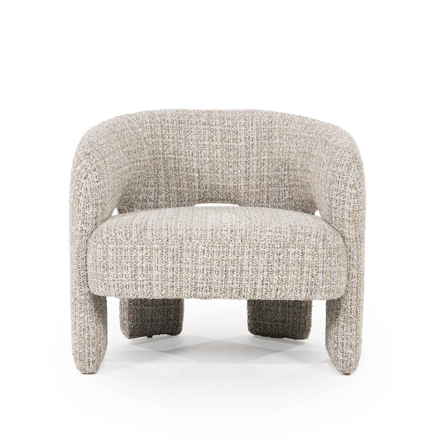 Fauteuil Hamilton taupe stof, vooraanzicht op witte achtergrond