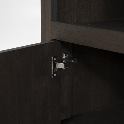 Kast Helsinki bruin eikenhout 4 vakken laag, detail van het materiaal
