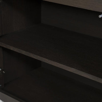 Kast Helsinki bruin eikenhout 4 vakken laag, detail van het materiaal