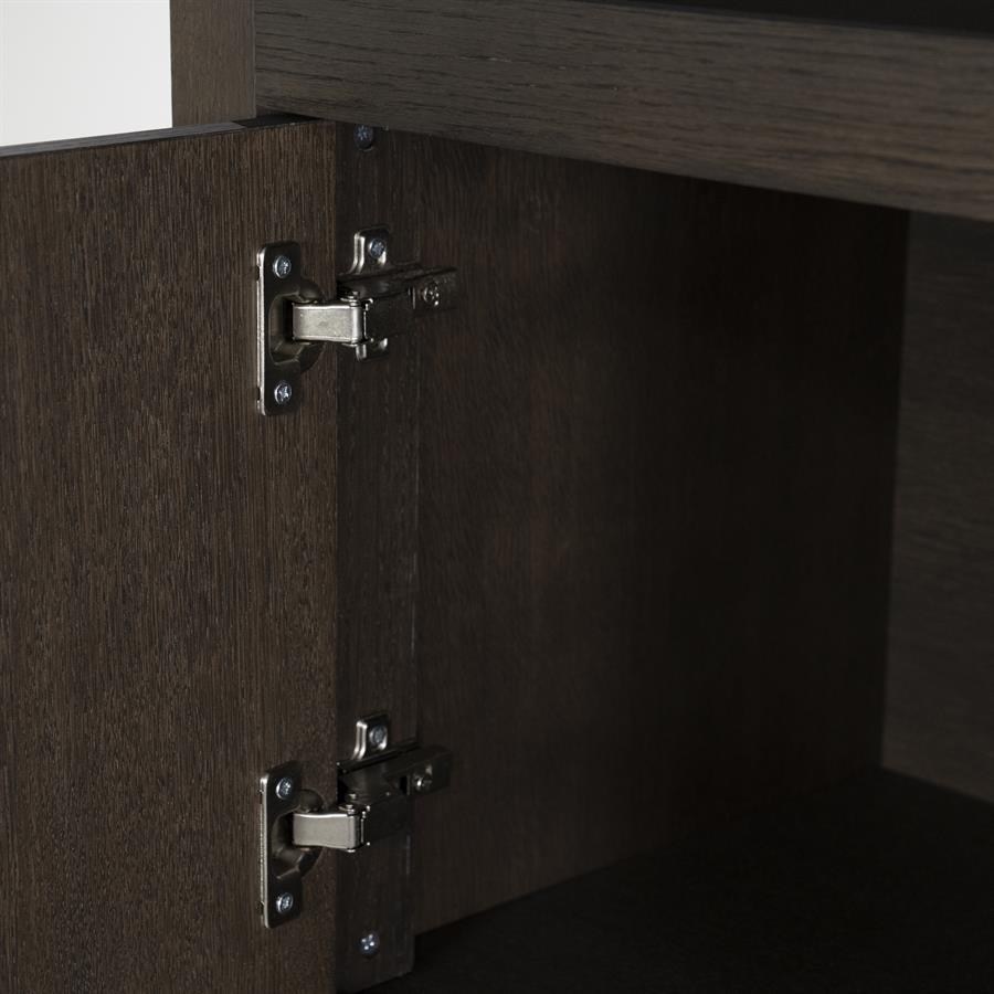 Kast Helsinki bruin eikenhout 6 vakken smal, detail van het materiaal