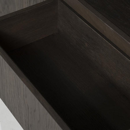 Kast Helsinki bruin eikenhout 6 vakken smal, detail van het materiaal