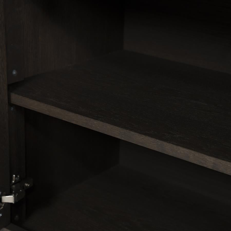 Kast Helsinki bruin eikenhout 6 vakken smal, detail van het materiaal