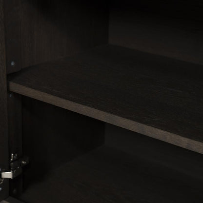Kast Helsinki bruin eikenhout 6 vakken smal, detail van het materiaal