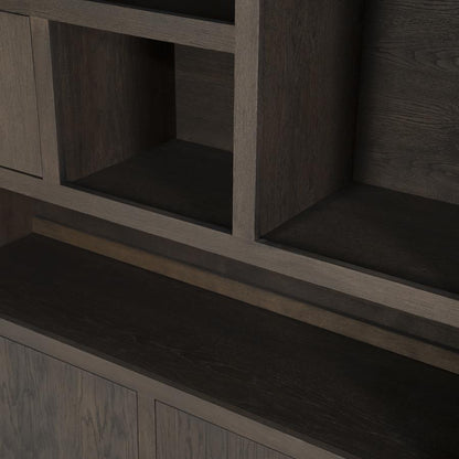 Kast Helsinki bruin eikenhout 6 vakken smal, detail van het materiaal