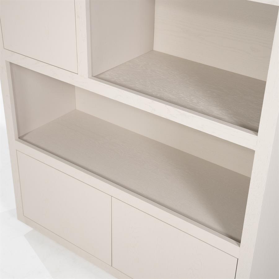 Kast Helsinki taupe eikenhout 4 vakken hoog, detail van het materiaal