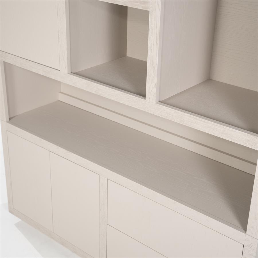 Kast Helsinki taupe eikenhout 6 vakken small, detail van het materiaal