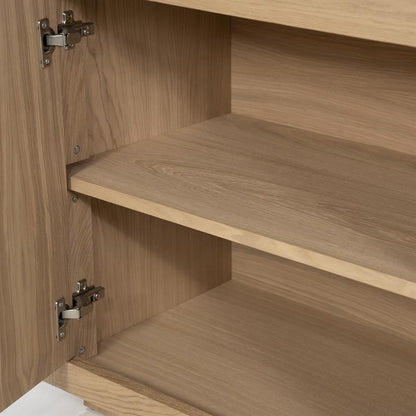Kast Helsinki naturel eikenhout 4 vakken laag, detail van het materiaal