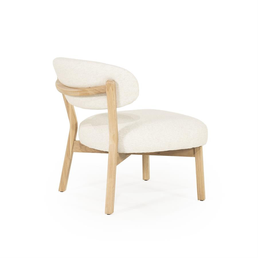 Fauteuil Mikky | Taupe Stof | Naturel Eikenhout — Zijaanzicht - witfoto
