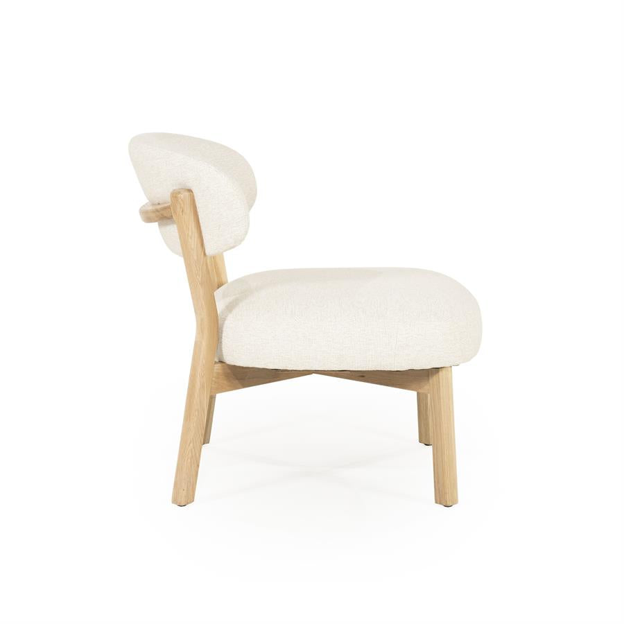 Fauteuil Mikky | Taupe Stof | Naturel Eikenhout — Zijaanzicht - witfoto