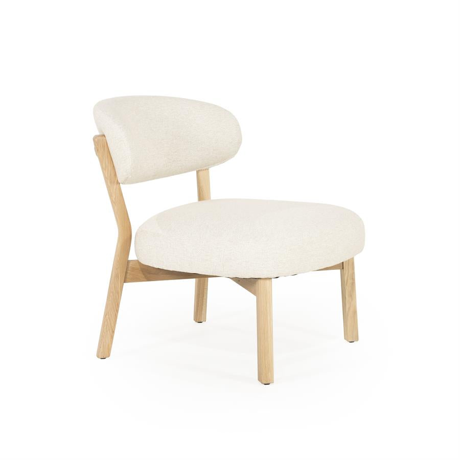 Fauteuil Mikky | Taupe Stof | Naturel Eikenhout — Zijaanzicht - witfoto