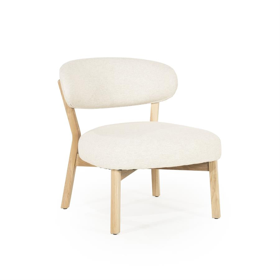 Fauteuil Mikky | Taupe Stof | Naturel Eikenhout — Vooraanzicht - witfoto