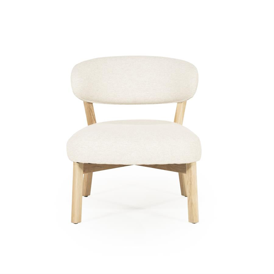 Fauteuil Mikky | Taupe Stof | Naturel Eikenhout — Vooraanzicht - witfoto