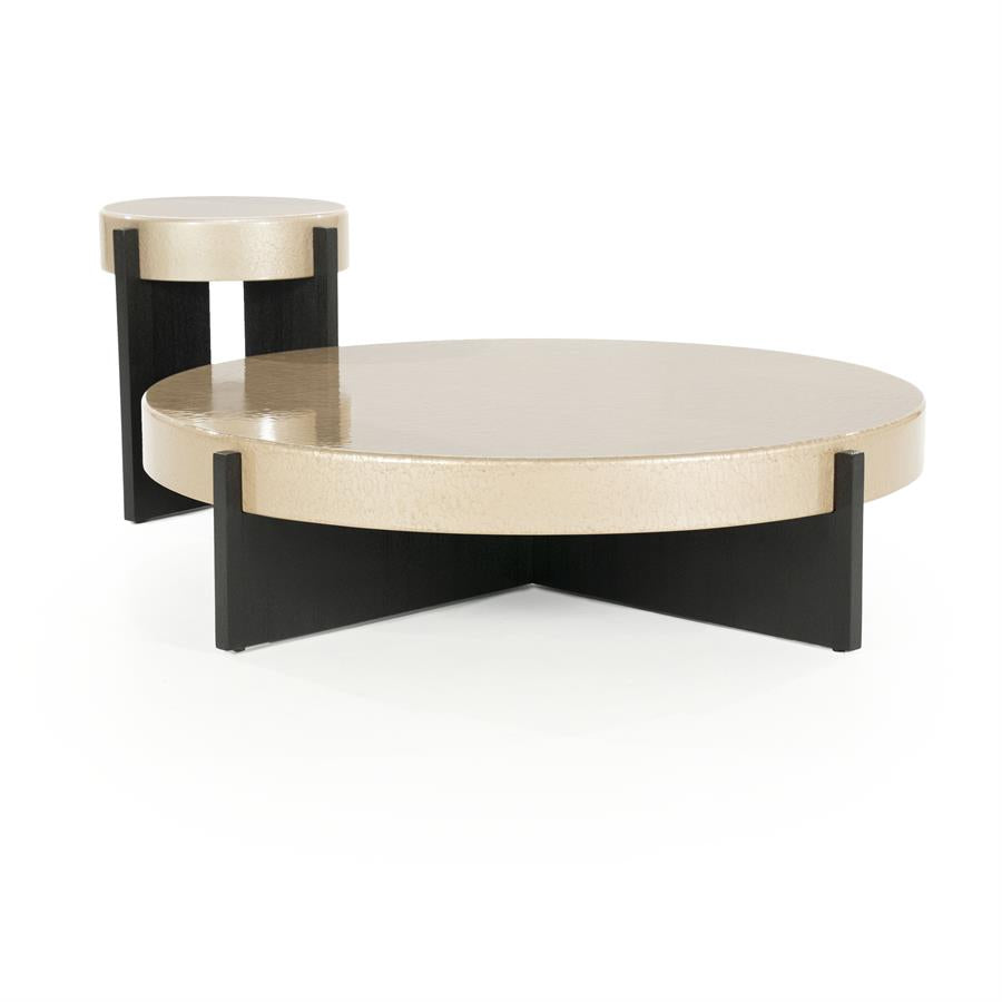 Salontafel Juliet beige mdf, schuin vooraanzicht op witte achtergrond