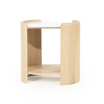 Bijzettafel Don | Naturel Eiken hout en marmer
