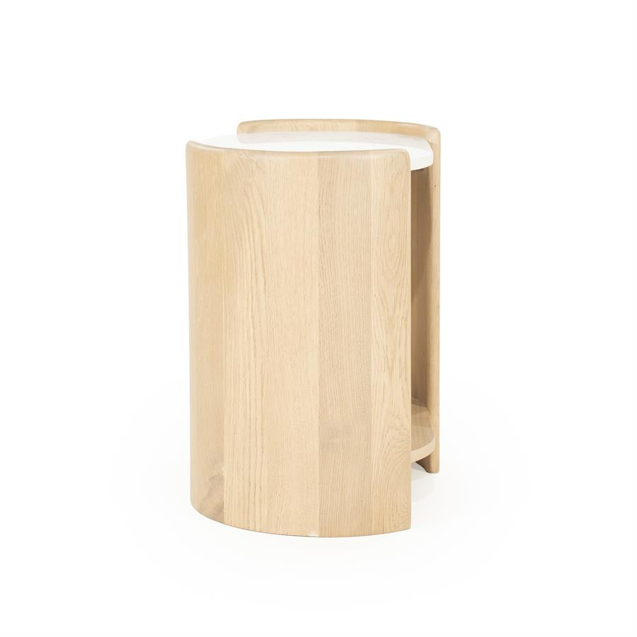 Bijzettafel Don | Naturel Eiken hout en marmer