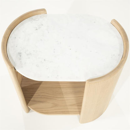 Bijzettafel Don | Naturel Eiken hout en marmer