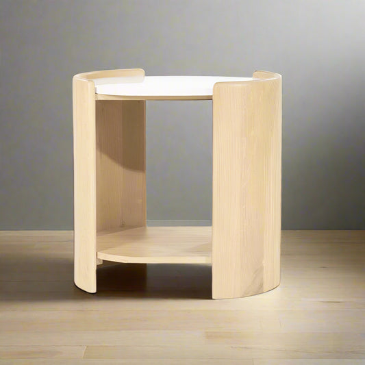 Bijzettafel Don | Naturel Eiken hout en marmer