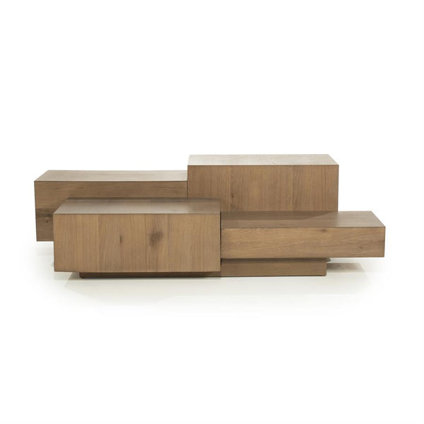 Salontafel Quinten bruin eiken fineer, vooraanzicht op witte achtergrond